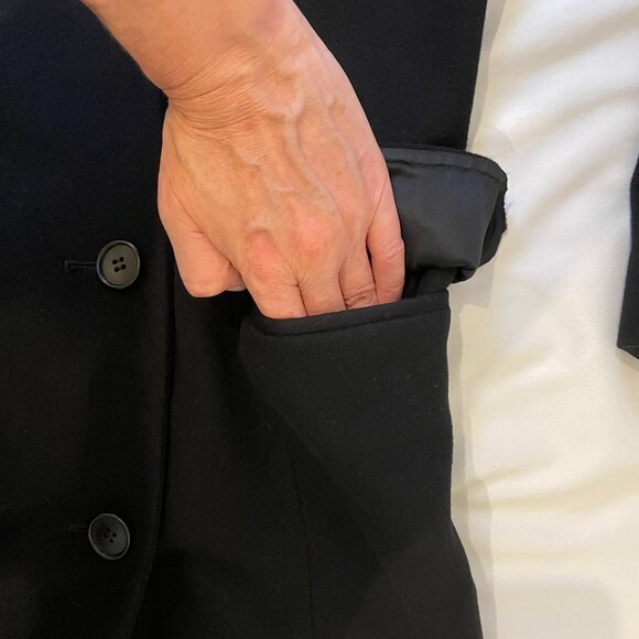 Calvin Klein Maxi Coat Size 12 Vintage 80's Black Double Breast Belt Merino Wool - Picture 7 of 15